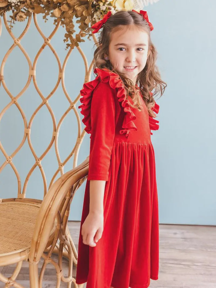 Velvet Ruffle Twirl Dress