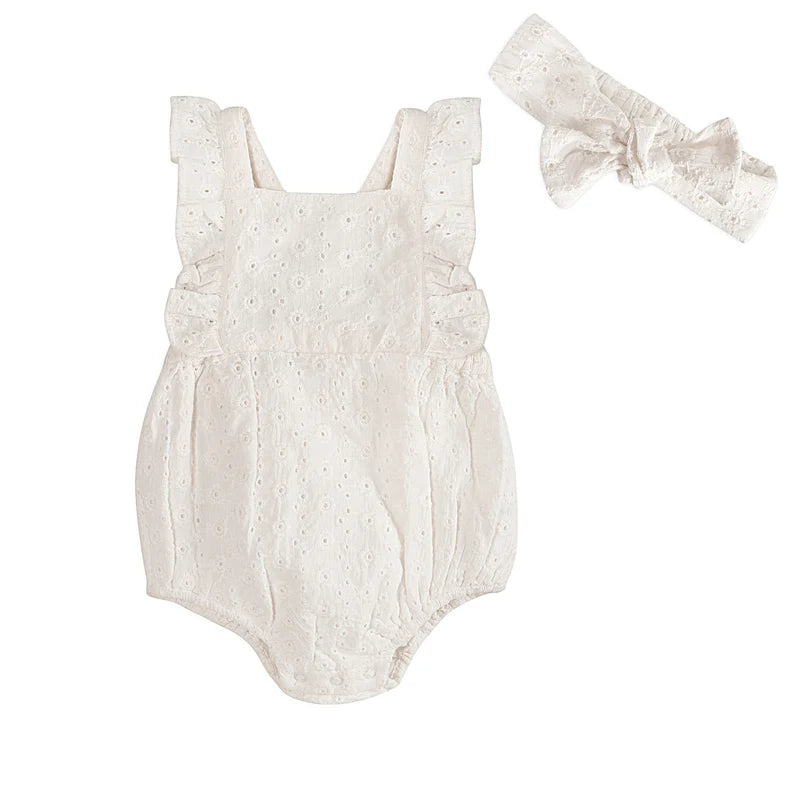 Alaina Schiffli Romper + Headband Set