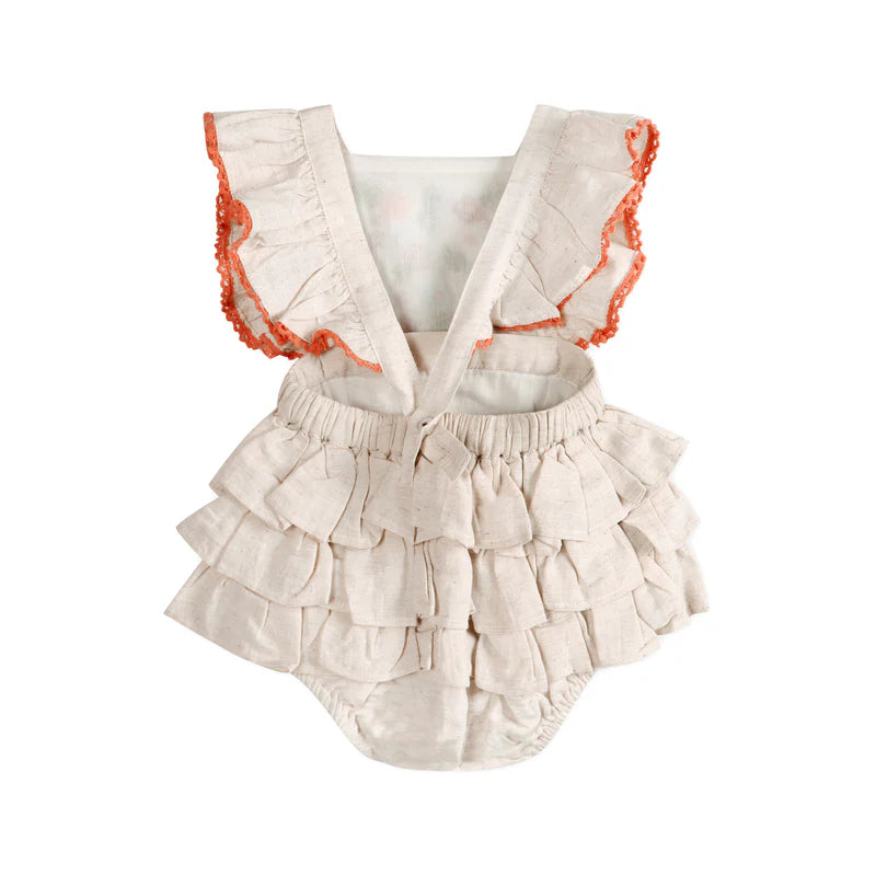 Embroidered Linen Romper + Headband Set