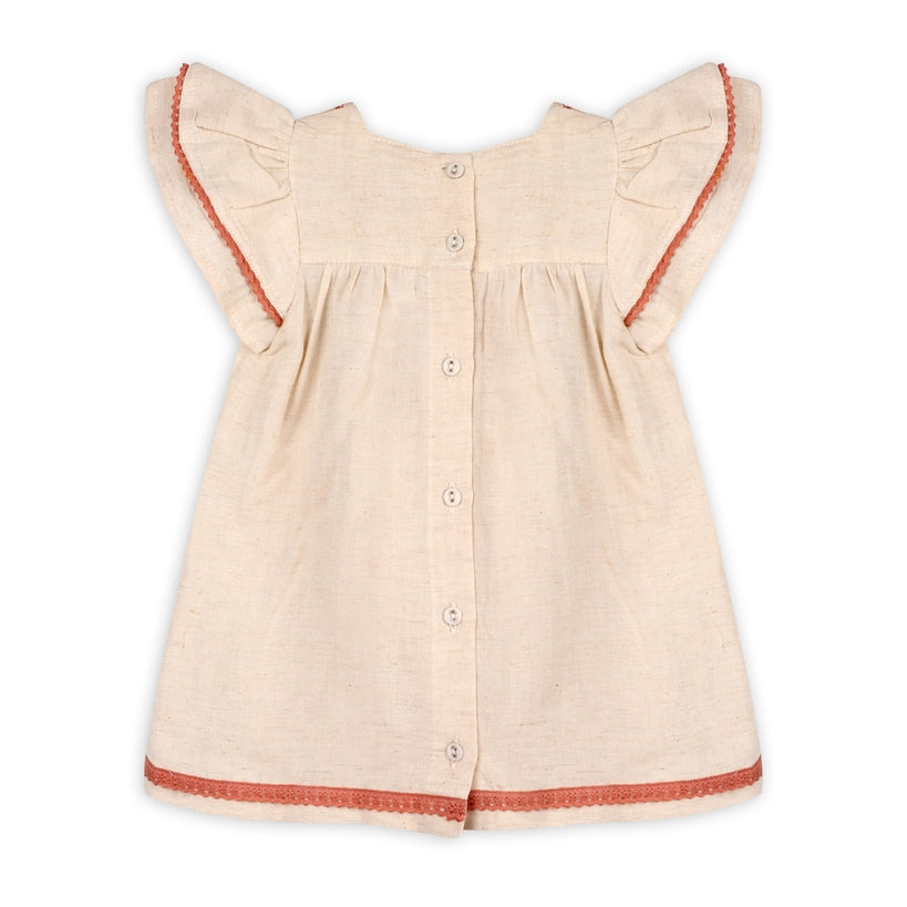 Linen Embroidered Floral Baby Dress & Bloomer