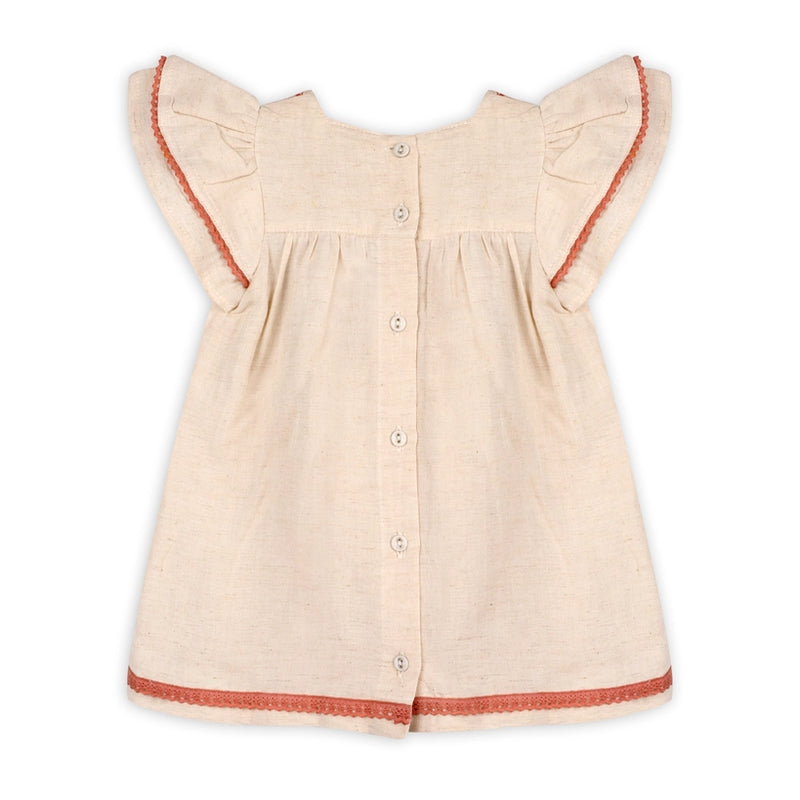 Linen Embroidered Floral Baby Dress & Bloomer