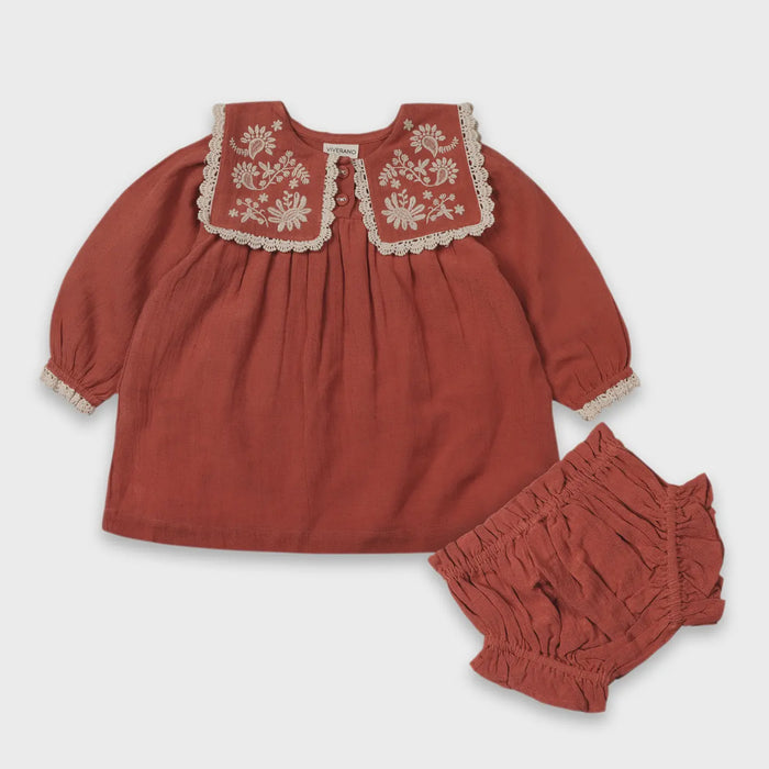 Sola Embroidered Collar Baby Dress & Bloomer