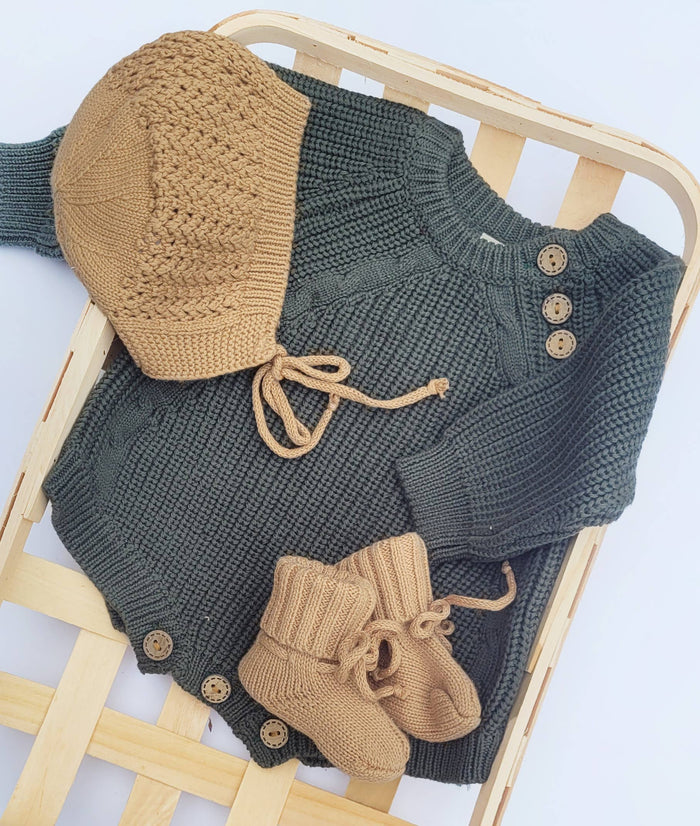Forest Green Knit Baby Romper