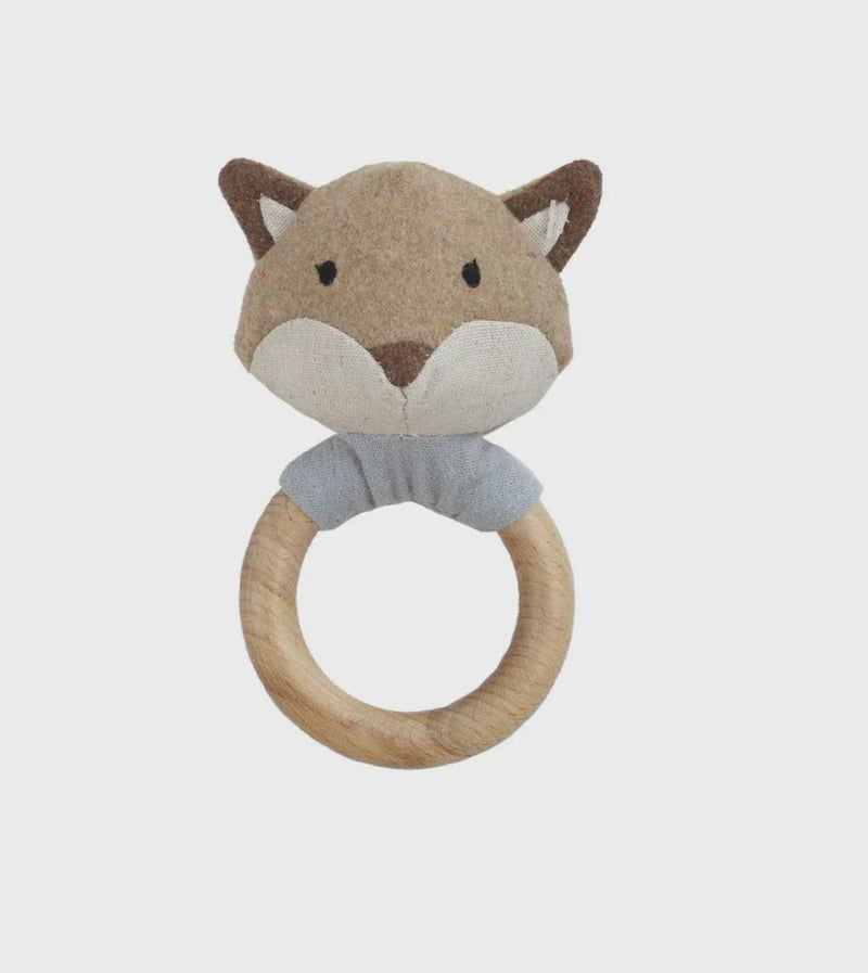 Linen Fox Wood Rattle