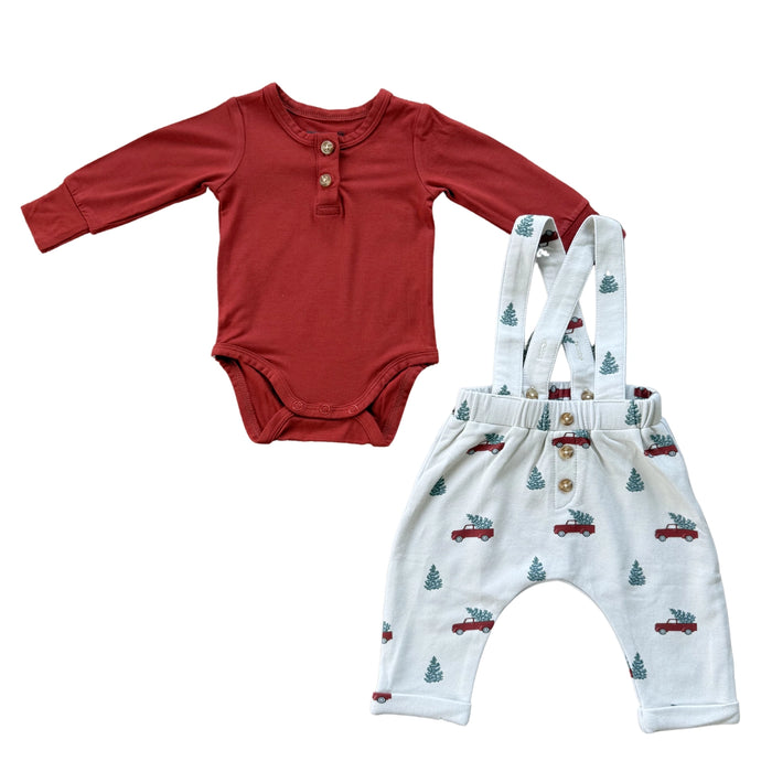 Henley Bodysuit/Suspenders Set
