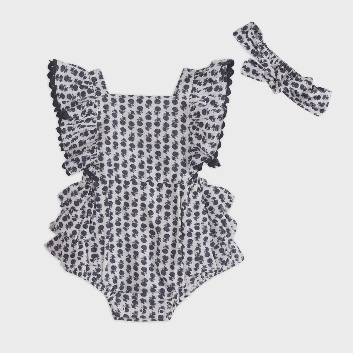 Everly Blue Floral Romper + Headband
