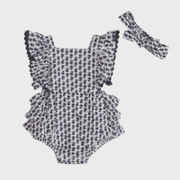 Everly Blue Floral Romper + Headband
