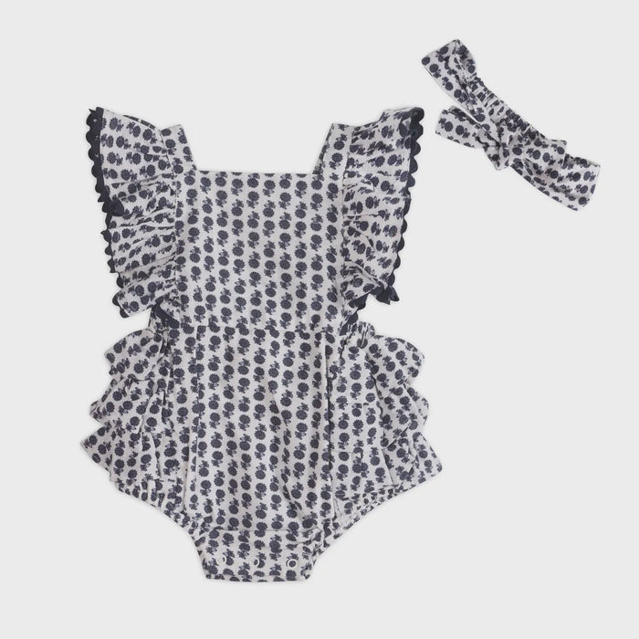 Everly Blue Floral Romper + Headband