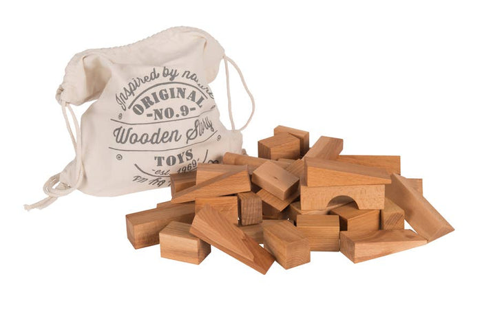 Wooden Blocks In Sack XL - 50 pcs Natural